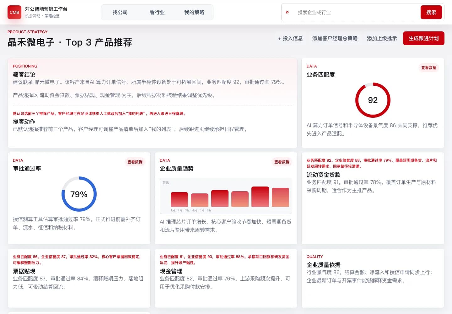 对公智能营销工作台的营销方案画布策略生成界面